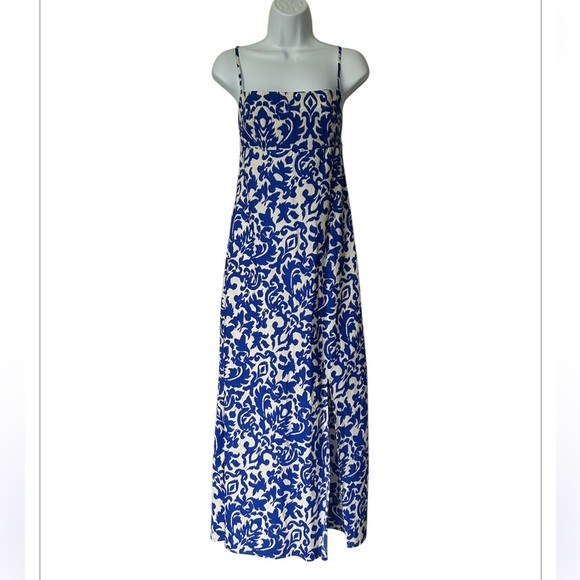 GOA Paris Blue and White Ikat Print  Maxi Dress Cotton Excellent Size M - Picture 3 of 10
